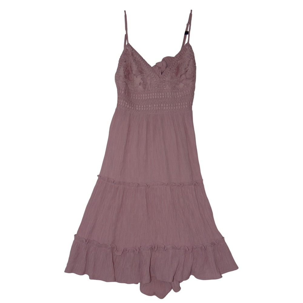 Fashion Nova Womens L Dusty Rose Lace Bodice Tiered Ruffle Sundress 3861